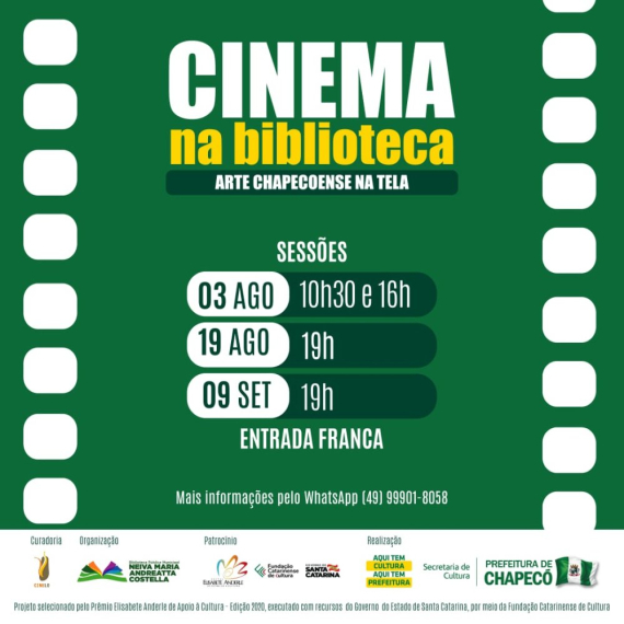 Biblioteca Pública Municipal de Chapecó promove sessões de cinem